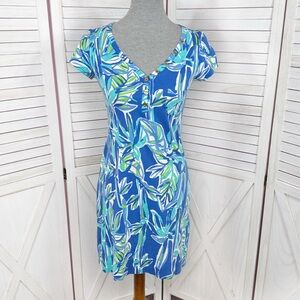Lilly Pulitzer Palmira T Shirt Dress Pima Cotton Blue Crush Bamboo XS